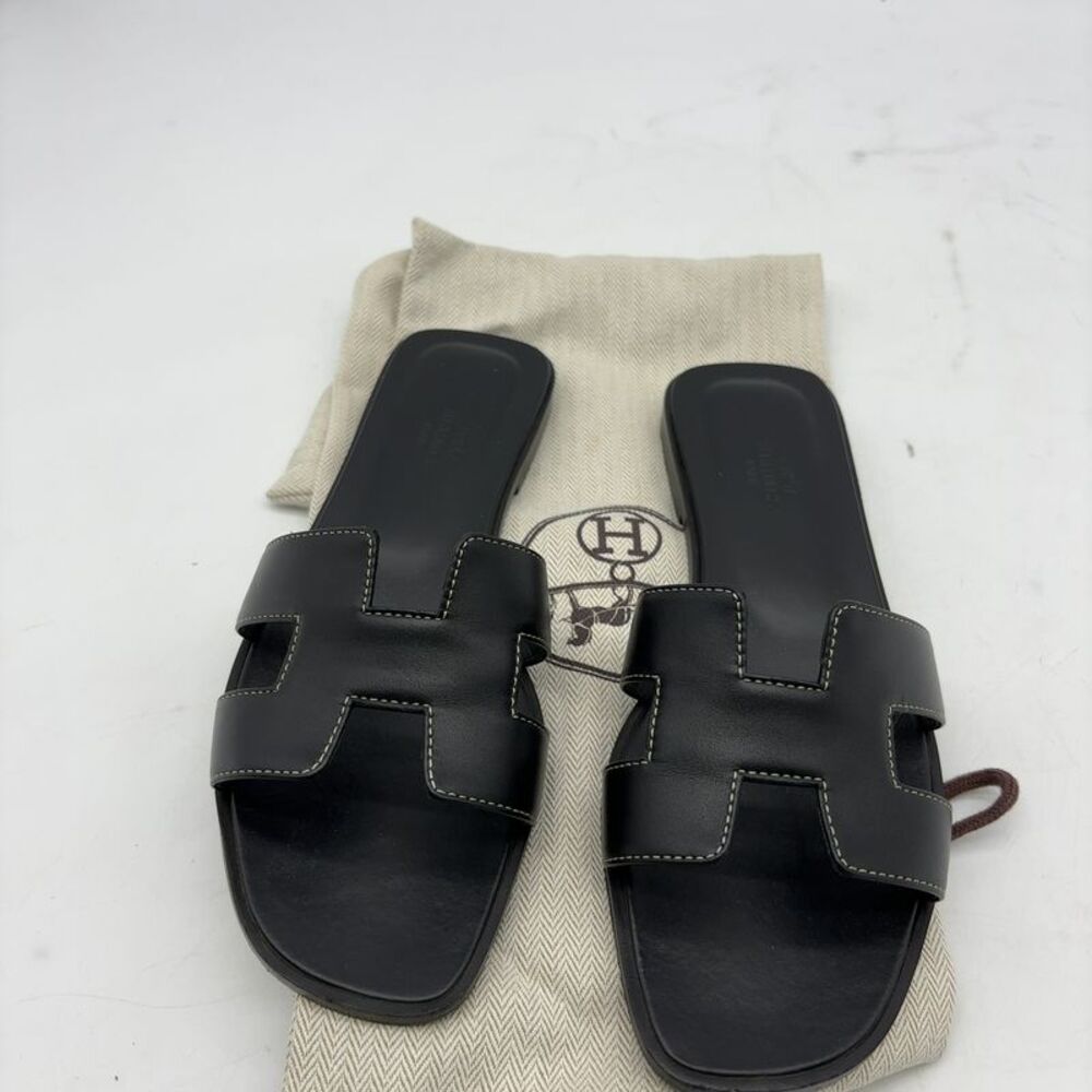 Hermes Black Oran Sandals